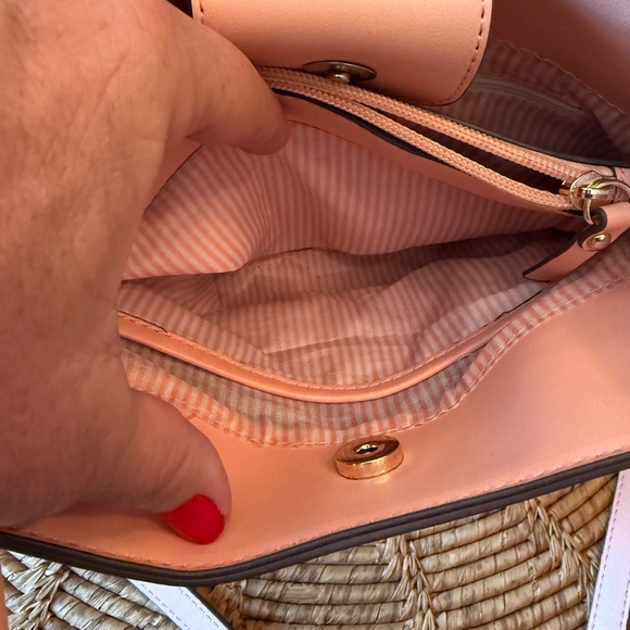 New Nanette Lepore Peach with Tan Weave Bucket Crossbody Bag - Picture 7 of 11